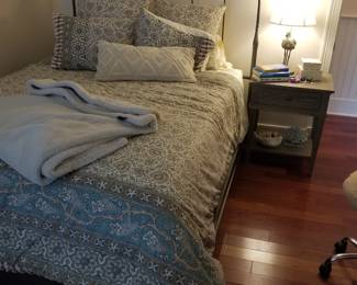 Queen bed; nightstand by Ethan Allen; lamp