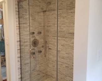 Glass shower doors; shower hardware
