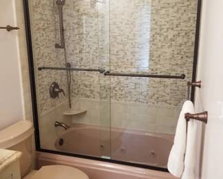 Glass shower doors; shower hardware