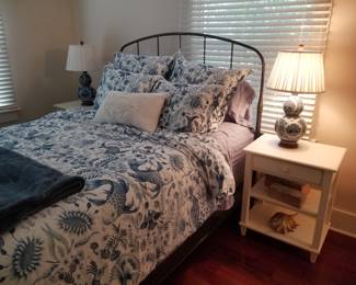 One-drawer end table by Ethan Allen; table lamp. Two available of each