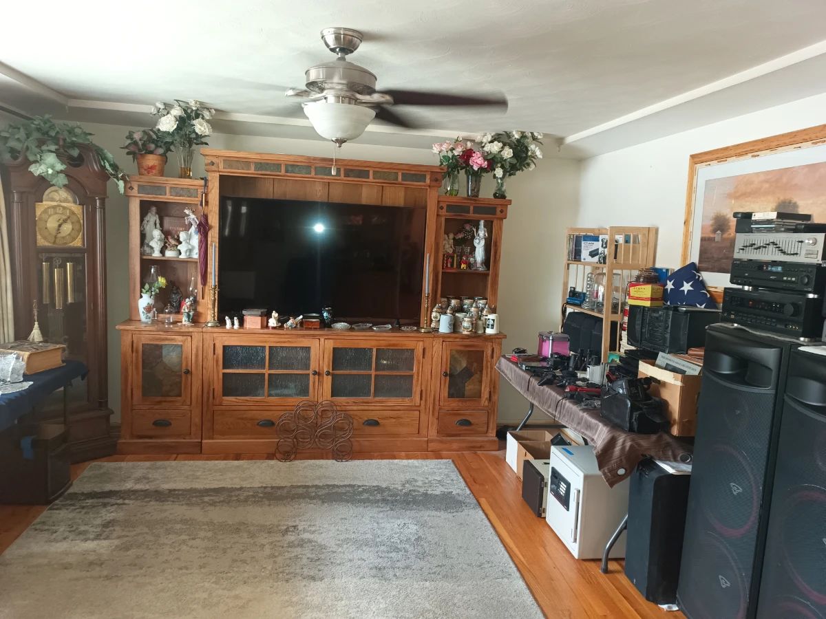 Wood and slate entertainment center 