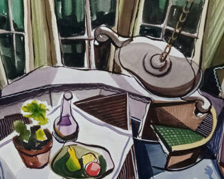 Lot 114: Cubist Still Life Watercolor on Paper