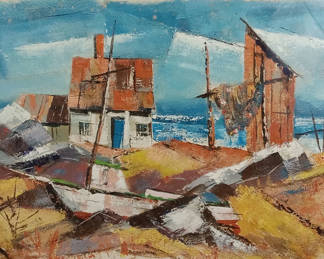 Lot 100: Philip Hicken Framed Beach Shack Scene