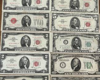 Red Seal, Blue Seal and Lime Seal Currency - $2 Notes to $20 Notes