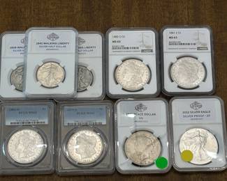 Graded and Slabbed Walking Liberty, Morgan, Peace and American Eagle Coins