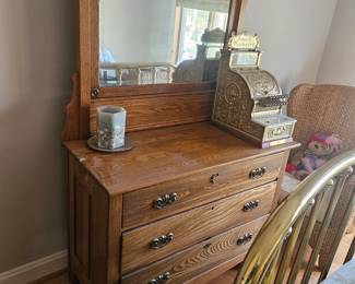 ANTIQUE OAK DRESSER & MIRROR 195.00