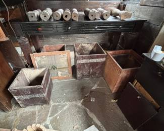 carved mahogany planters, bins, etc.