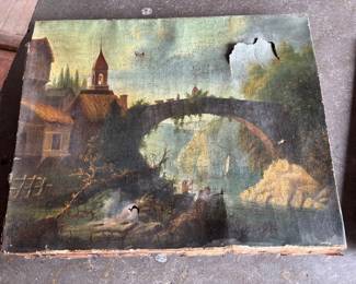 oil painting of European village