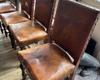 baroque style carved leather side chairs, 6