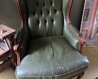 Louis XV Style carved walnut chair with leather upholstery