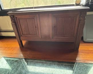 Baroque style carved side oak cabinet