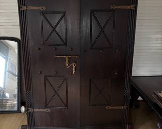 hand carved mahogany armoire with brass finishings