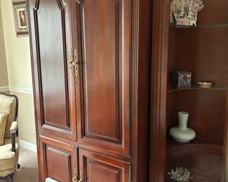 ARMOIRE WITH SIDE SHELF UNITS & DECOR, ART