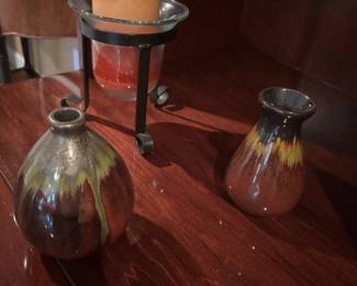 STONEWARE VASES & CANDLE