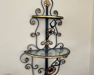 PAIR OF METAL & GLASS SHELVES 