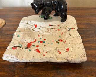 Vintage Ceramic Ashtray - Black Bear 