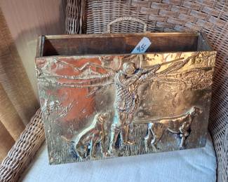 MCM Hammered Brass plated wood organizer