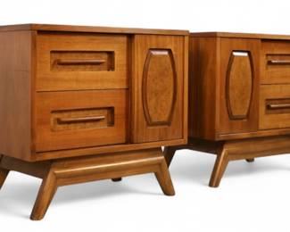 Young Manufacturing Mid Century Walnut and Burlwood nitestands