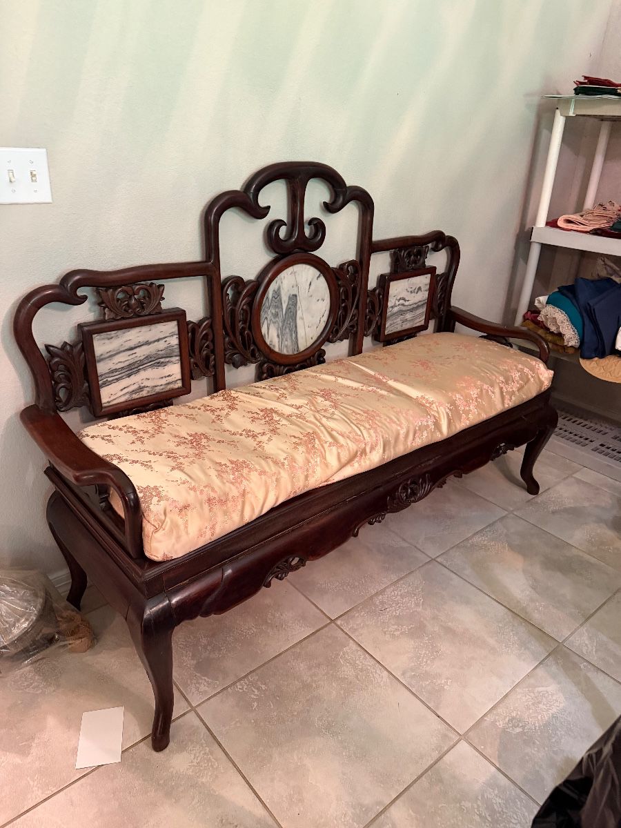 #1 - $1,000 - Asian bench with marble and rosewood 68lx23dx4ft