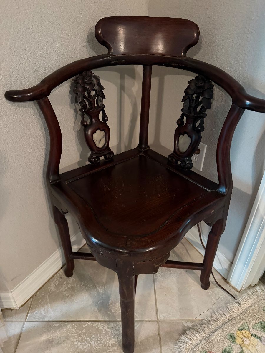 #2 - $180 - Asian rose wood corner chair with marble 25wx21dx36h