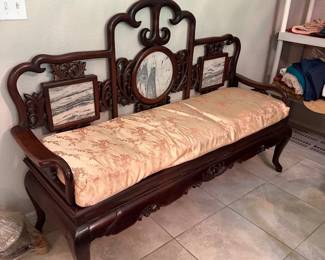 #1 - $1,000 - Asian bench with marble and rosewood 68lx23dx4ft