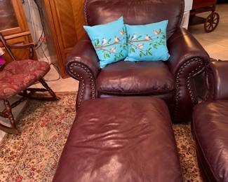 #16 - $225 - Chair nail head burgundy 38x40dx38t with ottoman