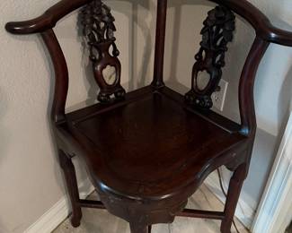 #2 - $180 - Asian rose wood corner chair with marble 25wx21dx36h