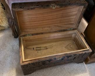 #71A - Chinese antique highly carved small trunk 