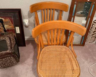 #47 - $70 for set - 2 cane bottom pine chairs 