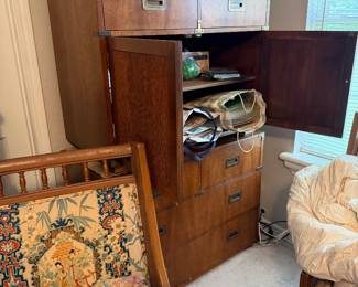 39 - $140 - Campaign 1970's cabinet 3ftlx19dx30h 2 drawers/ cabinet  #40 - $200 - 1970's campaign chest 39wx19dx29.5t - four drawers 