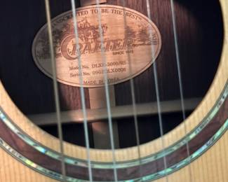 #72 - $300 - Crafter string guitar on stand made in Korea with leather strap DLXE-3000/RS