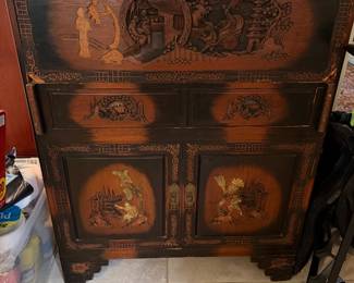 #10 - $400 - Circa 1920's Korean carved secretary  33x16 44 2 pcs