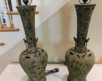  CAST RETICULATED BRONZE TABLE LAMPS IN THE STYLE OF JAMES MONT