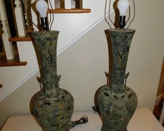  CAST RETICULATED BRONZE TABLE LAMPS IN THE STYLE OF JAMES MONT