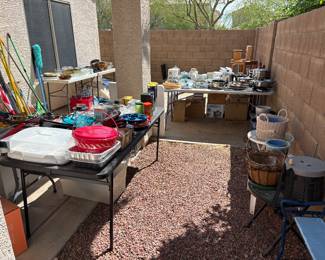 Patio Loaded with Kitchen Items, Gym Equipment, Furniture