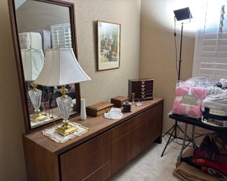 MCM Queen Headboard, 9-Drawer Dresser/Mirror By Dillingham