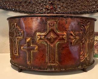 Embossed Cross Metal Container