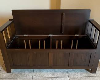 Linon Cynthia Walnut Storage Bench with Armrests