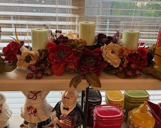 Floral and Candle Centerpiece with Ceramic Chef and Butler Figurines