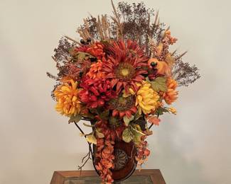 Faux Fall Floral Arrangement in Copper Urn