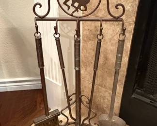 Wrought Iron Fireplace Tool Set with Galloping Horse Silhouette