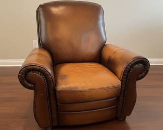 Haverty’s Reclining Leather Club Chair with Nailhead Trim