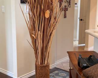 Tall Dried Grass Arrangement in Woven Rattan Vase