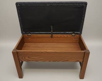 Oak Piano Bench with Storage and Upholstered Seat