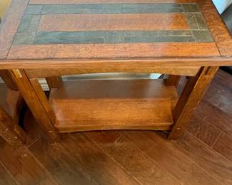 Mission Style Oak and Tile Wedge Side Tables (Pair)