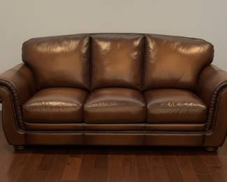 Haverty’s Vintage Autumn Top Grain Leather Sofa with Nailhead Trim