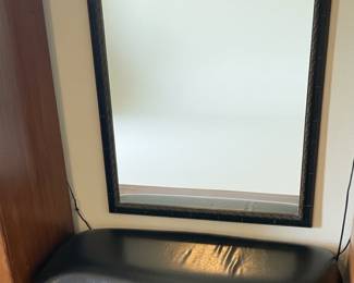 Vintage Tufted Leather Bench with Carved Wood Frame