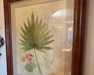 Palm Frond and Flower Botanical Print Framed Art
