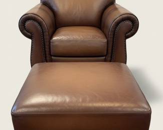 Haverty’s Leather Club Chair and Ottoman Set with Nailhead Trim