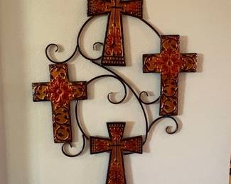Set of Four Decorative Metal Crosses Wall Art